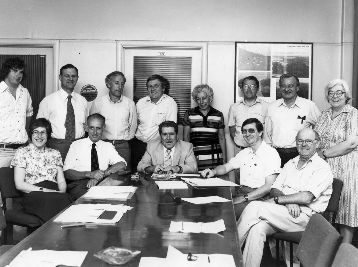 Staff Association Executive; office-bearer Ken Otway, seated far right