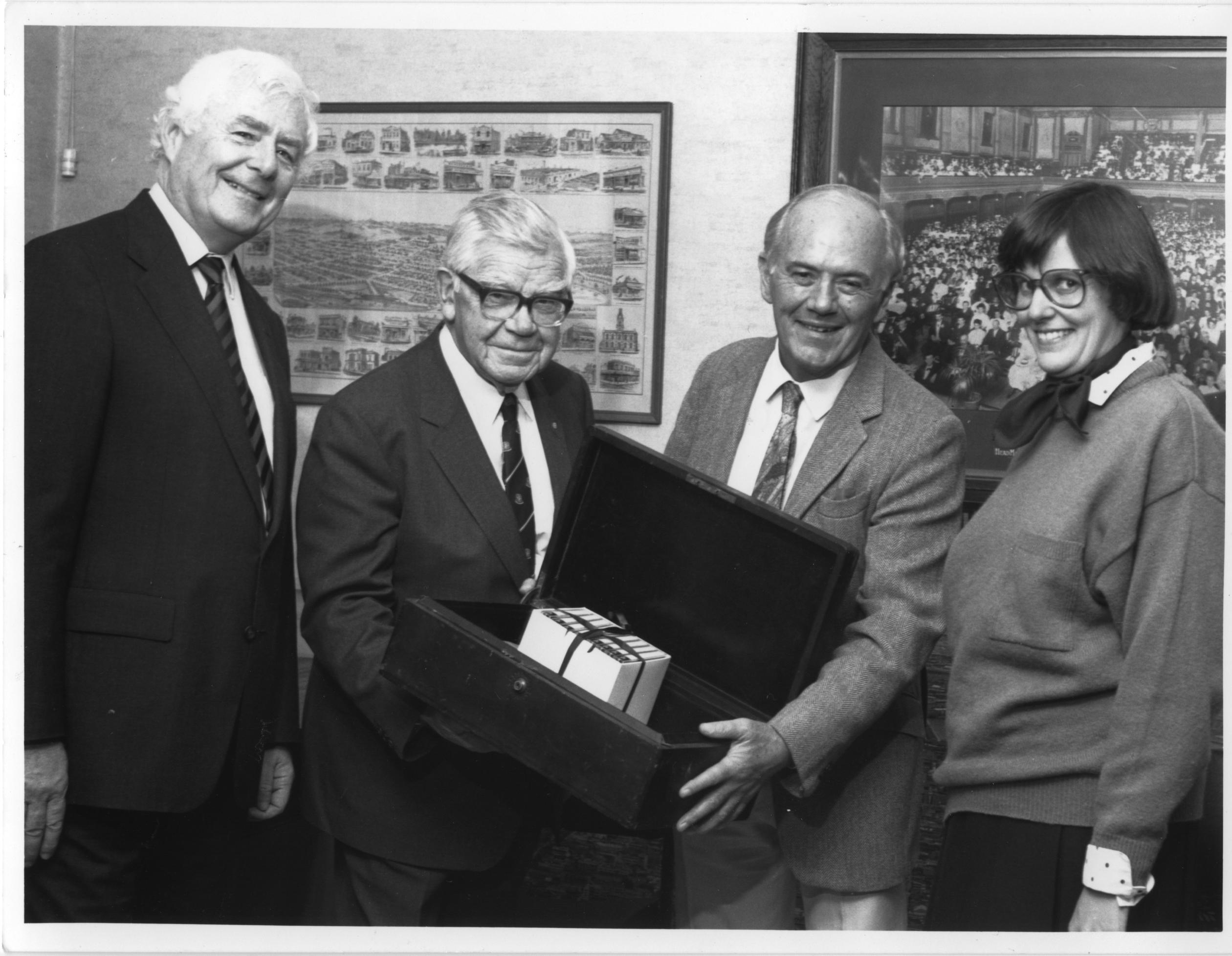 Professor John Power (left), with 'Pansy' Wright, Frank Strahan and Guinevere Threlkeld