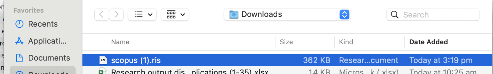 screenshot of the .ris file in downloads folder