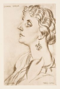 Black and white sketch of Louise Hanson-Dyer