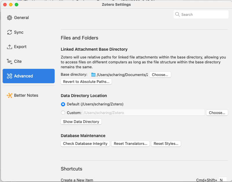 Zotero preferences
