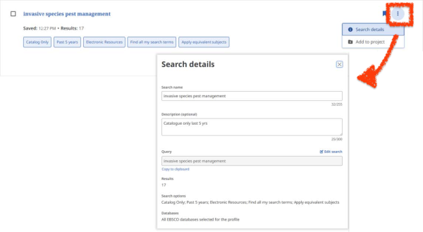 Copy the displayed search parameters into Word, OneNote, or other preferred app. 