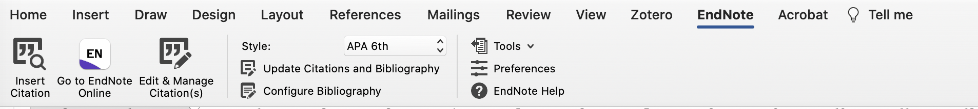 Endnote toolbar in word