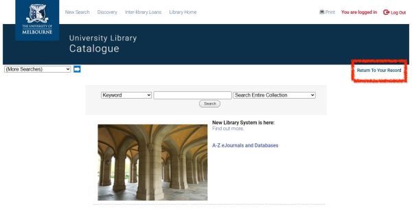 Start at the old Catalogue Search page, and click Return To Your Record.