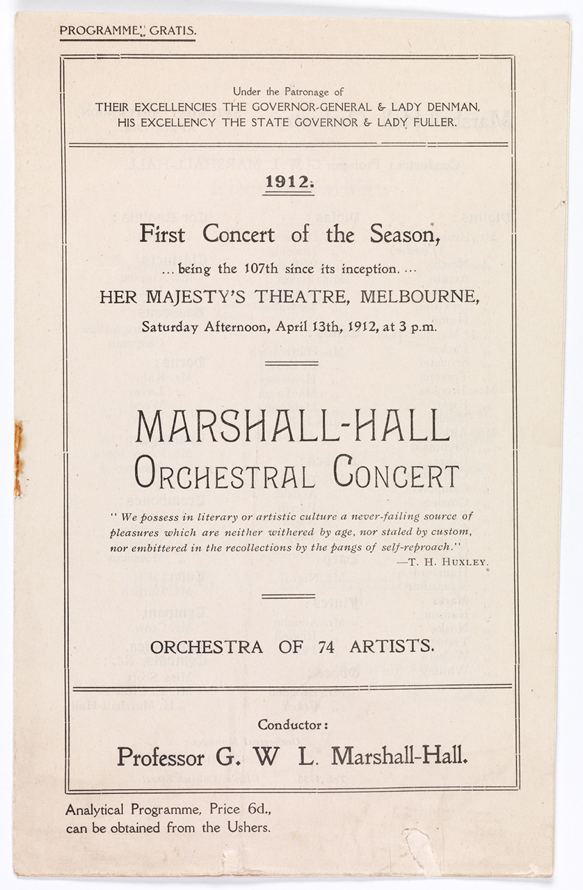 Marshall-Hall Orchestral Concert ... first concert of the season ... orchestra of 74 artists