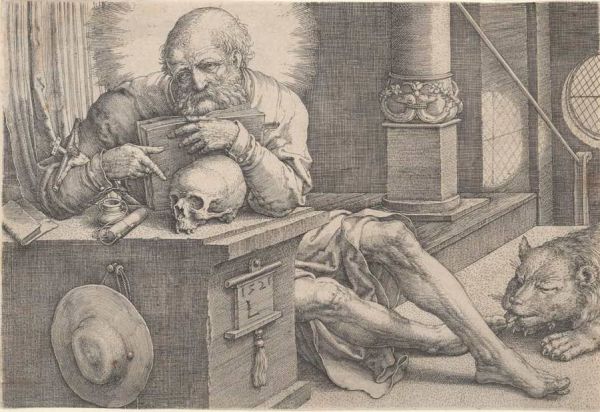 Leyden, Lucas Van (1494-1538) St. Jerome 1521 engraving image (sheet trimmed to image) 10.0cm (H) x 14.6cm (W) 1959.3203.000.000 Baillieu Library Print Collection, the University of Melbourne. Gift of Dr J. Orde Poynton 1959.