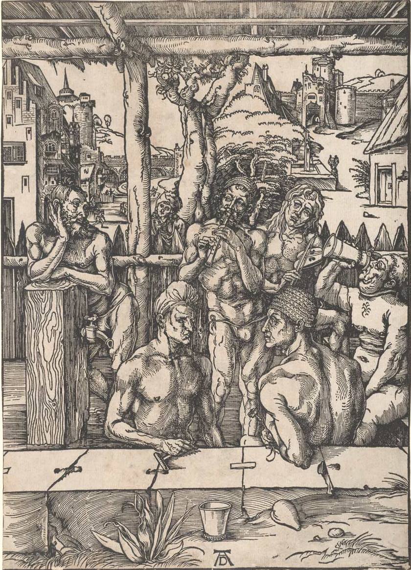 Dürer, Albrecht (1471-1528) The bath house (c. 1496) woodcut image (sheet trimmed to image) 39.3cm (H) x 28.2cm (W) 1959.2141.000.000 Baillieu Library Print Collection, the University of Melbourne. Gift of Dr J. Orde Poynton 1959.