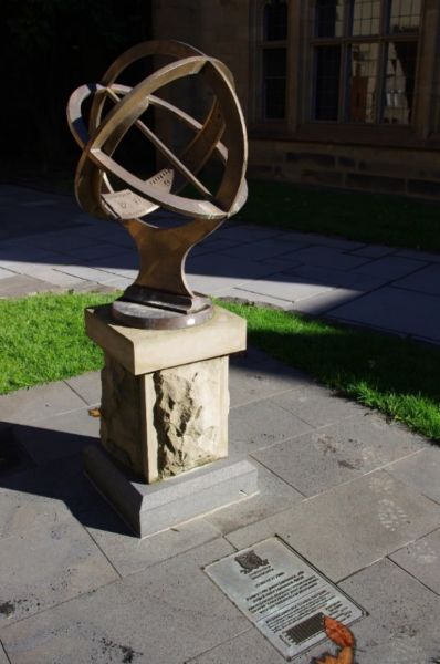 An armillary sphere similar to the one that is permanently installed at Cussonia Court on campus can be seen in Caraglio’s School of an ancient philosopher