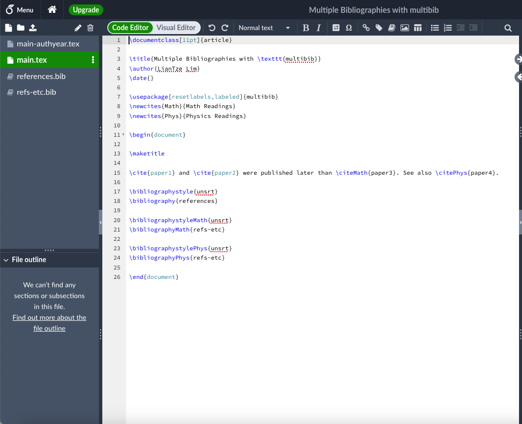 bibliography template open in Overleaf