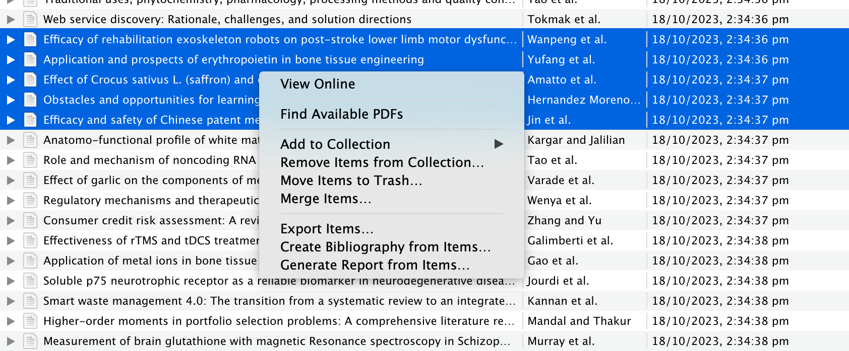 screenshot of right click in Zotero to get the find available PDFs menu