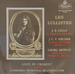 Cover of the l'Oiseau-Lyre LP Les Lullistes featuring a portrait of the composer Lully set against a brown background