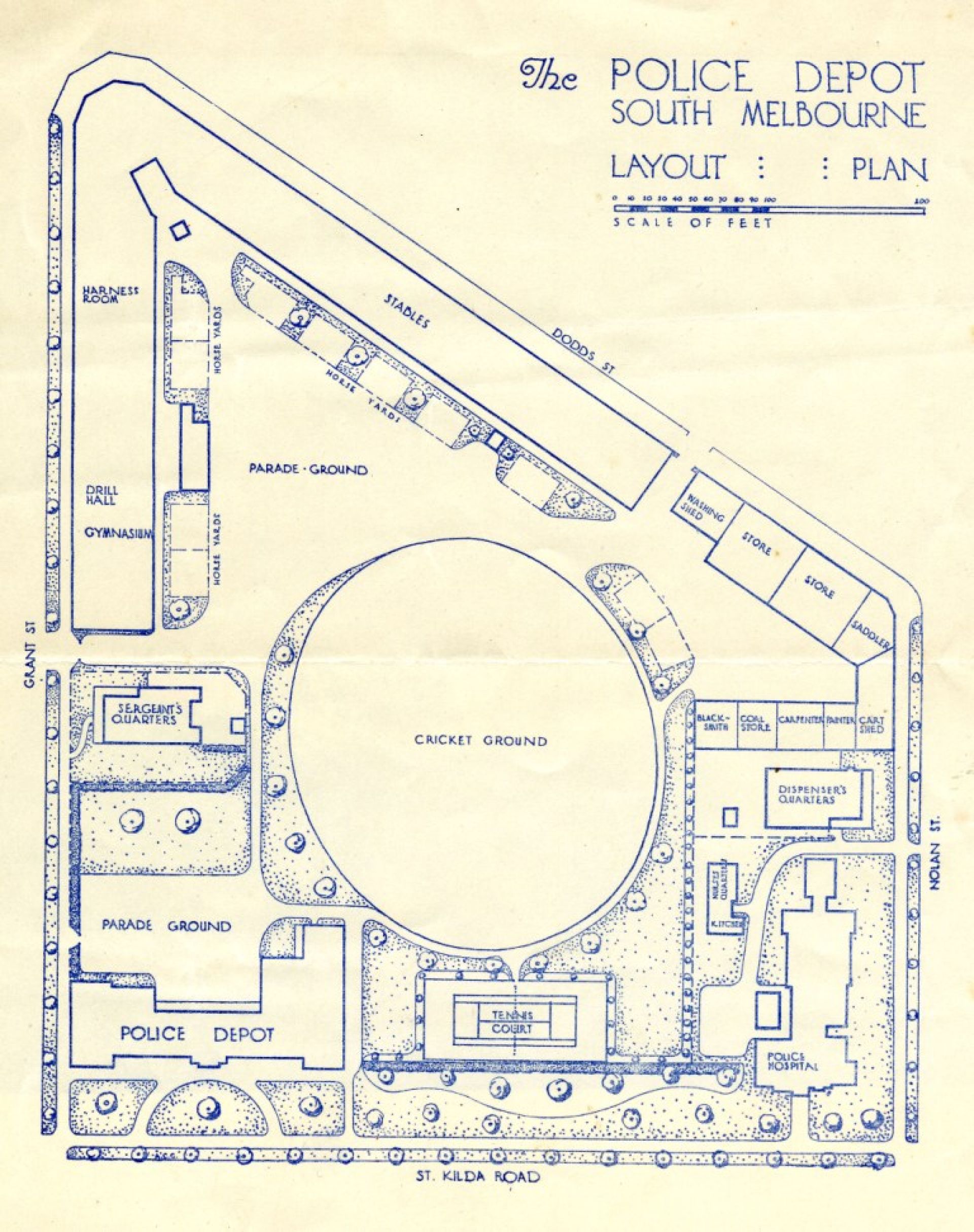 Original Plan of the Police Depot site when it was opened in 1926. Image supplied by the Victoria Police Museum Collection.