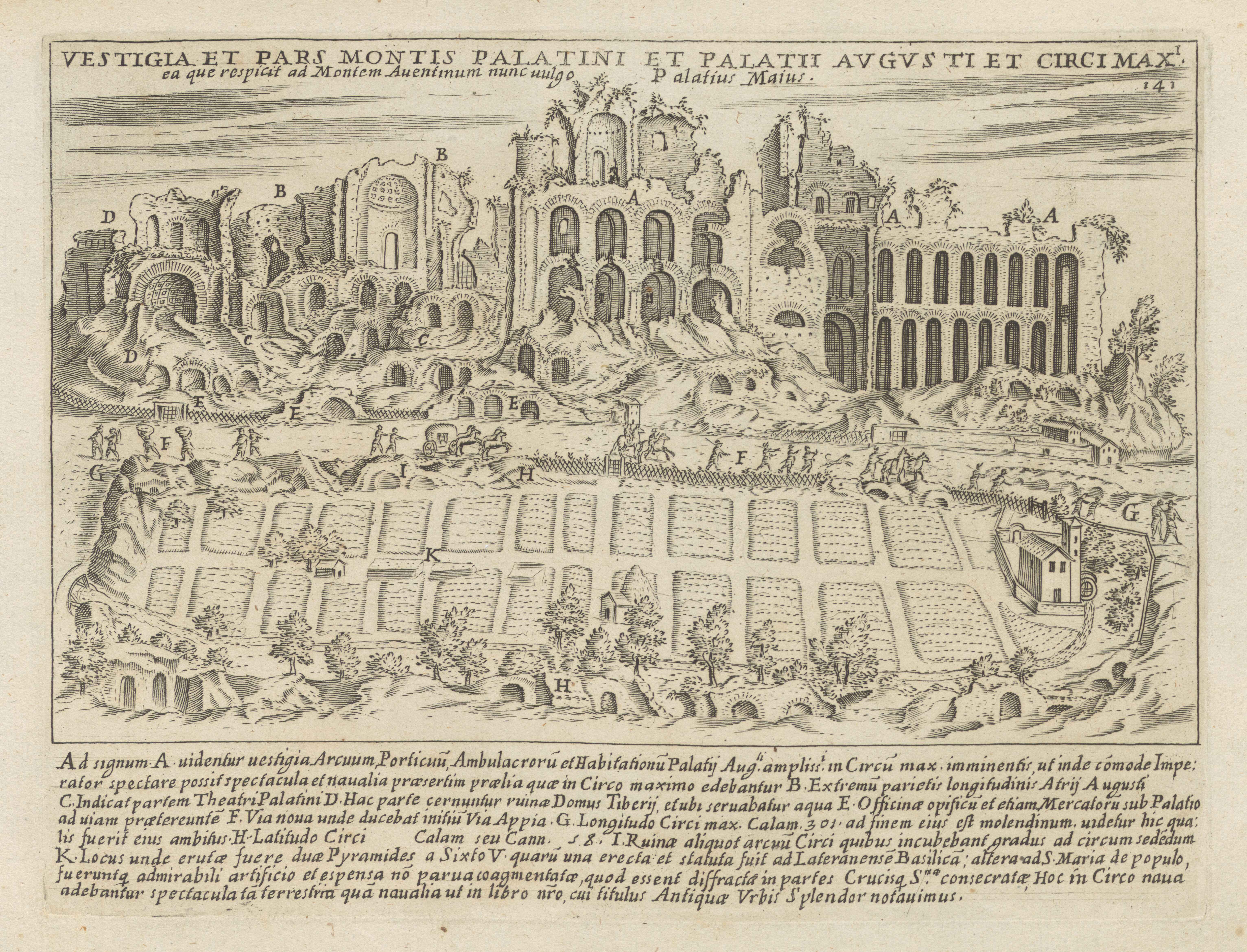 Remains and part of the Palatine Hill, the Palace of Augustus, and the Circus Maximus.