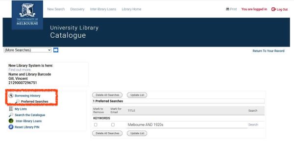 Click Preferred Searches to view your saved searches.