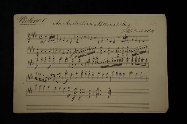An Australian national song, n.d. manuscript; ink on printed music paper