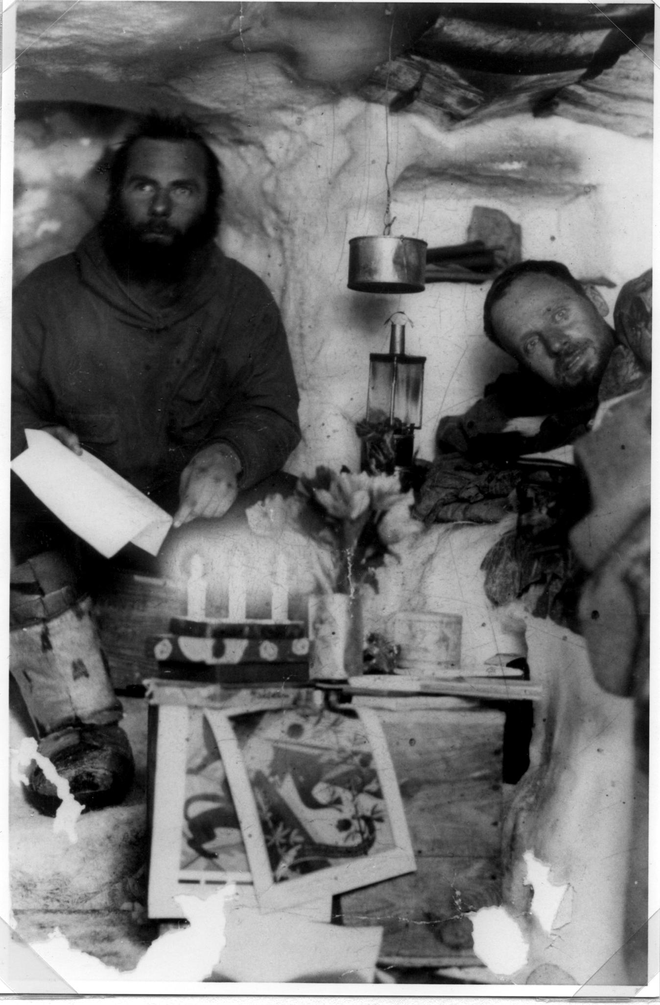 Dr Fritz Loewe (right) in the 'Eismitte' camp, 1930-31 Greenland Expedition