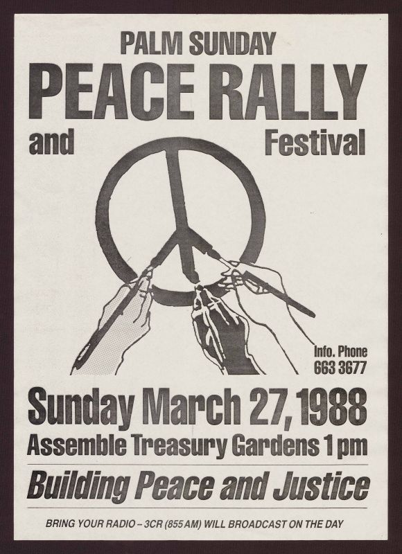 2010.0009.00364 ‘Building peace and justice (Palm Sunday Peace Rally and Festival)’, 1988, Posters compiled by Campaign for International Co-operation and Disarmament, 2010.0009.00364