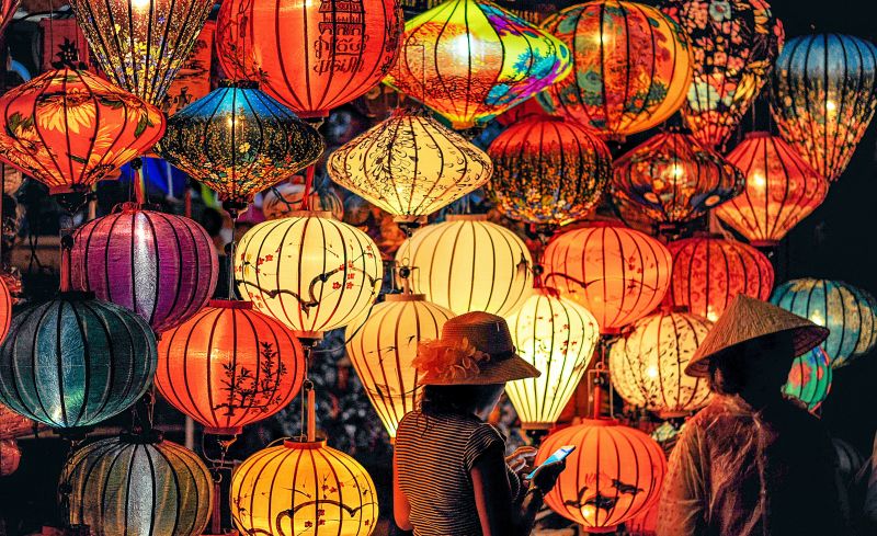 Collection of hanging Chinese lanterns