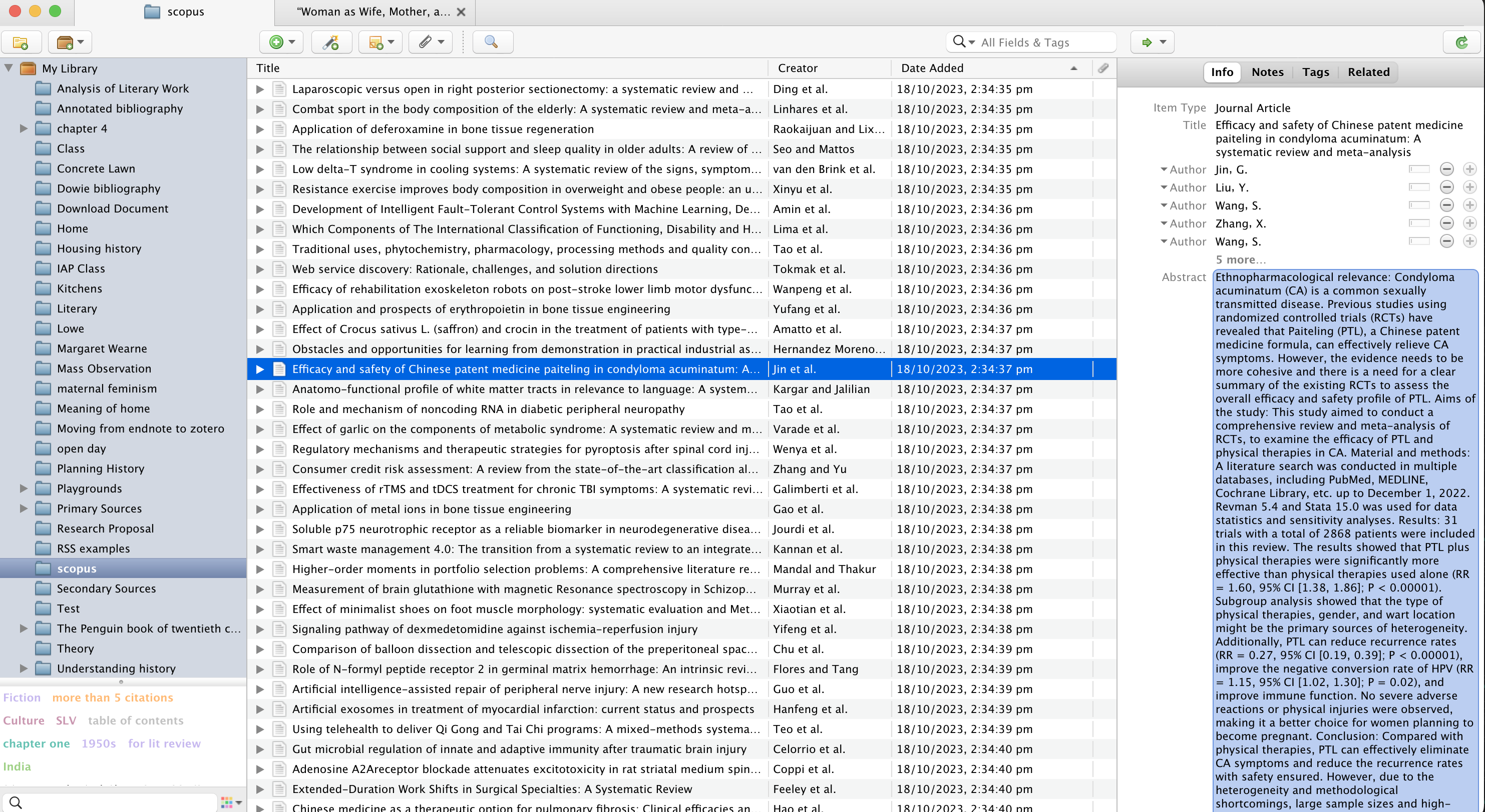 screenshot of a Zotero record with abstract for screening