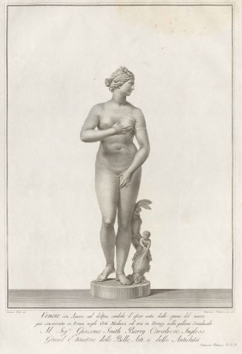 Venus with Cupid on a dolphin, symbol of being born from the sea foam, formerly preserved in Rome in the Medici Gardens, and now in Florence in the Grand Ducal Gallery.