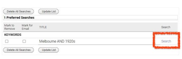 Click Search to run a listed search.