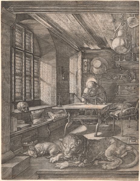 Albrecht Dürer (German, 1471-1528) St Jerome in his study (1514) engraving  Gift of Dr J. Orde Poynton 1959 1959.2082 Baillieu Library Print Collection