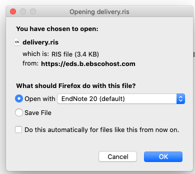 Pop up for exporting from databases using firefox