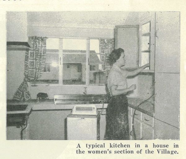 A typical kitchen in a house in the women’s section of the Village, Vol. 8, No. 9, September 1956, Journal of the Master Builders Association, Bartlett, Harold, University of Melbourne Archives, 1967.0018, page 653.