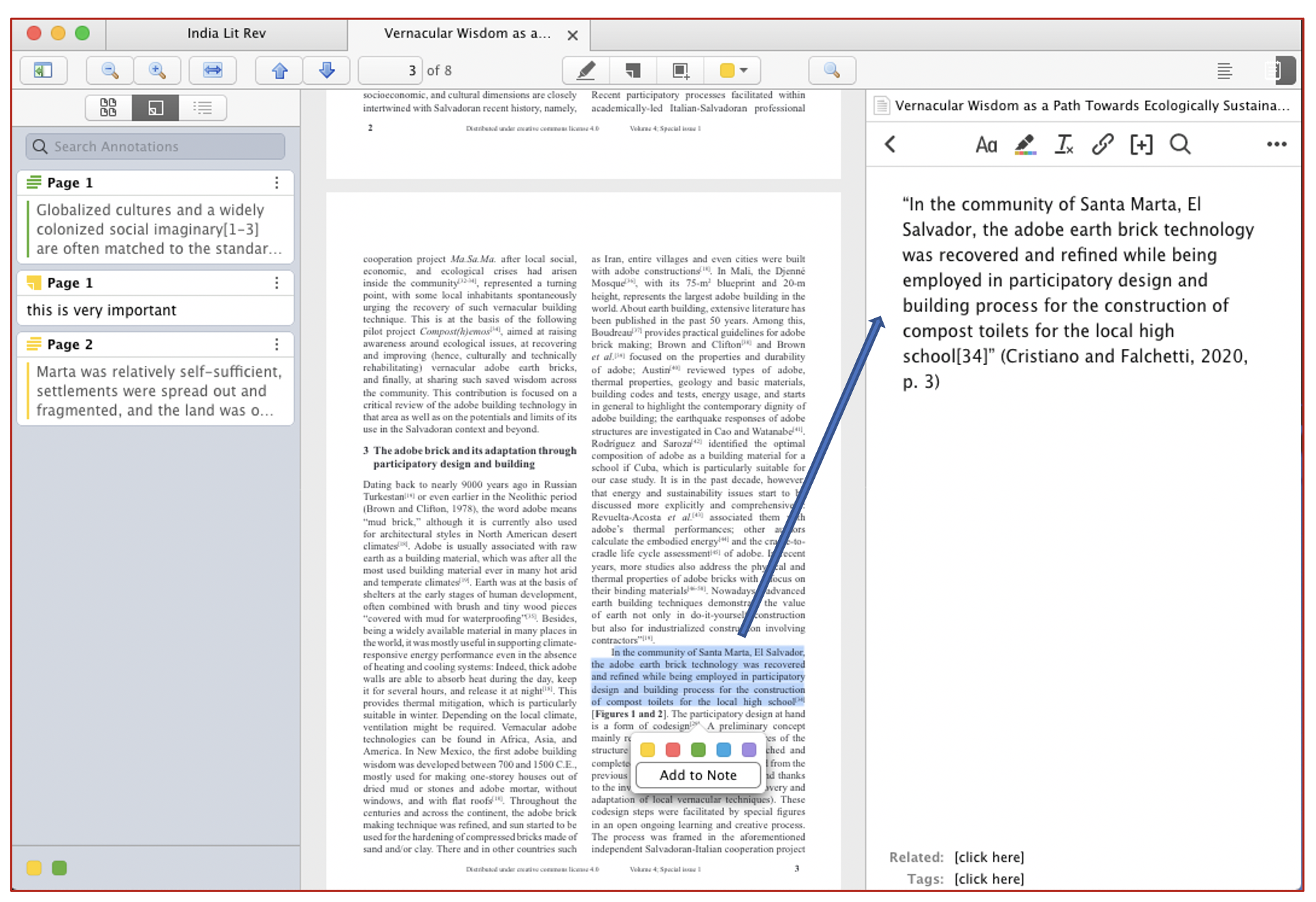 Drag selected text from PDF directly to notes