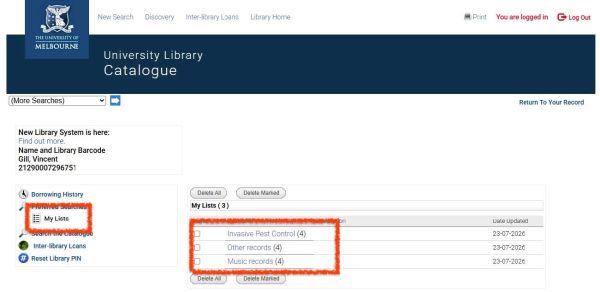 Click My Lists, then click a list to view its records.  