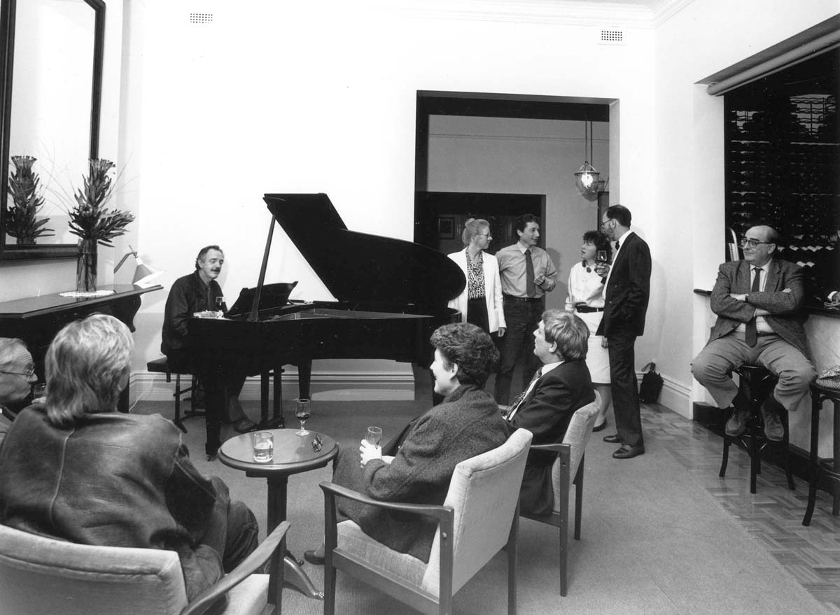 niversity House soiree with pianist Michael Sullivan; seated far right is office-bearer Max Marginson