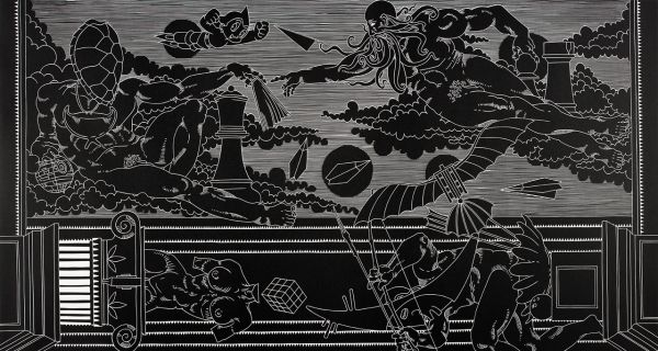 Robinson, Brian (1973, Torres Strait Islander) Up in the Heavens 2015 linocut image 60.0cm (H) x 113.5cm (W) sheet 76.0cm (H) x 121.5cm (W) 2015.0024.000.000 Baillieu Library Print Collection, University of Melbourne. Purchased, 2015.