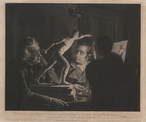 Pether, William (Mezzotinter, 1731-95) Wright, Joseph (Artist, 1734-1797) Three Persons Viewing the Gladiator By Candlelight 1769 mezzotint plate 48.1 x 55.7 1959.3510.000.000 Baillieu Library Print Collection, the University of Melbourne. Gift of Dr J. Orde Poynton 1959.
