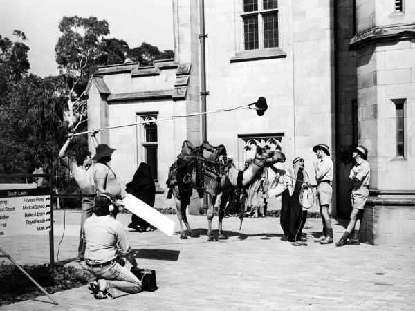 Filming ‘The Sullivans’ at the South Lawn, undated, University of Melbourne Media and Publications Services Office Collection, University of Melbourne Archives, 2003.0003.03093