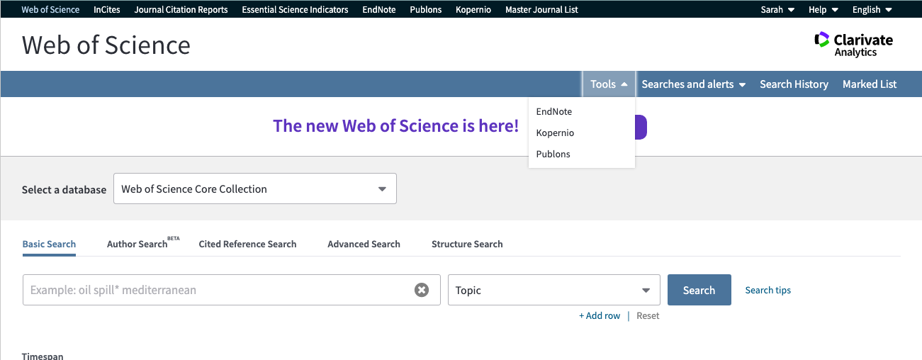 Connecting to Endnote Online via Web of Science