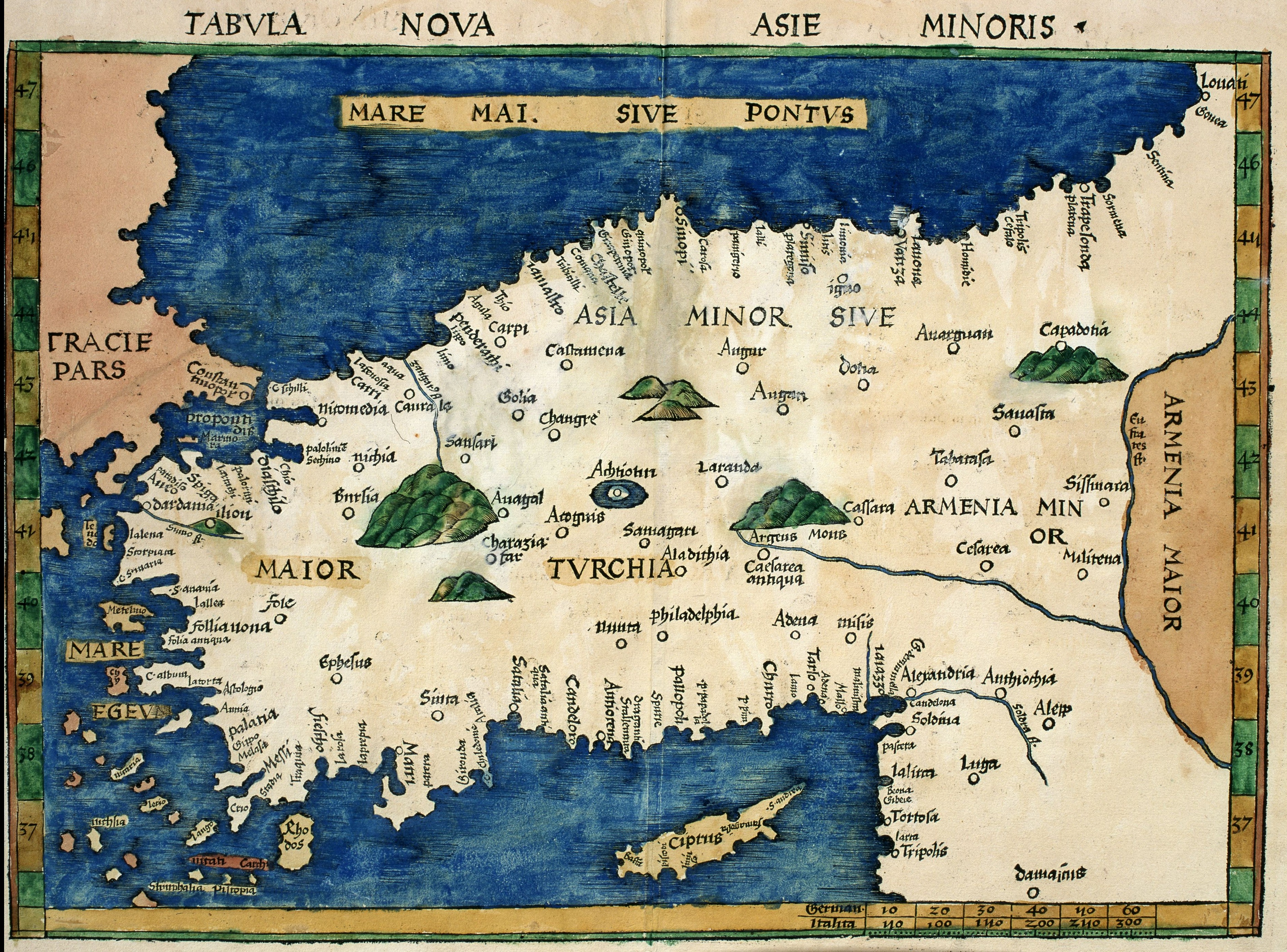 Map of early Turkey, showing mountains and major place names