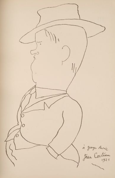 Cartoonish line drawing of composer Georges Auric