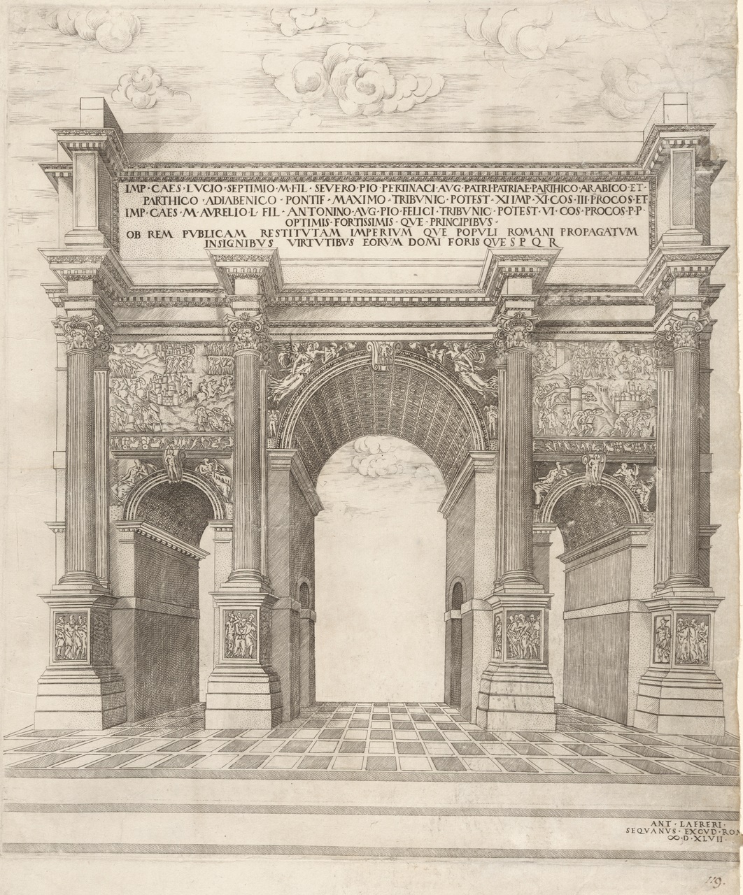 The Arch of Septimus in Rome, seen in reconstructed form