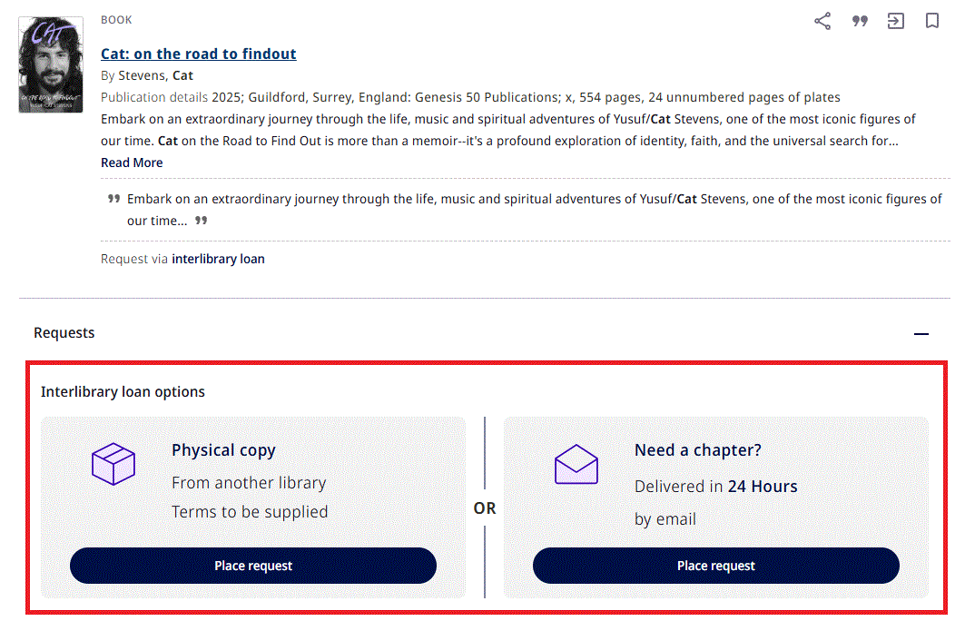Interlibrary loan options link