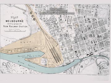 A plan of Melbourne showing a proposed new railway station, 1878