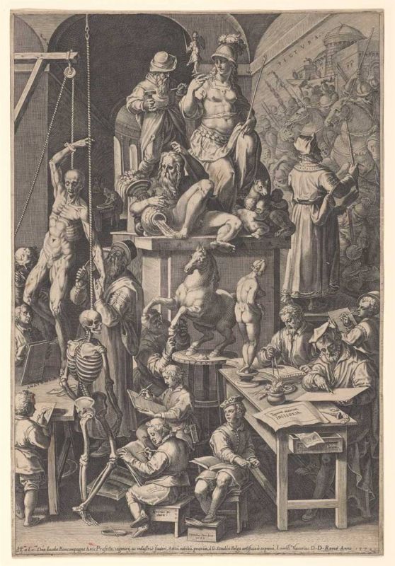 Engraving showing The practitioners of the visual arts
