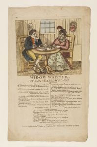 Single leaf of paper from aged book featuring hand coloured etching of small number of figures.
