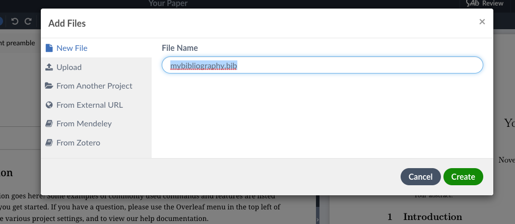 type the name of your bibliography and end it with .bib