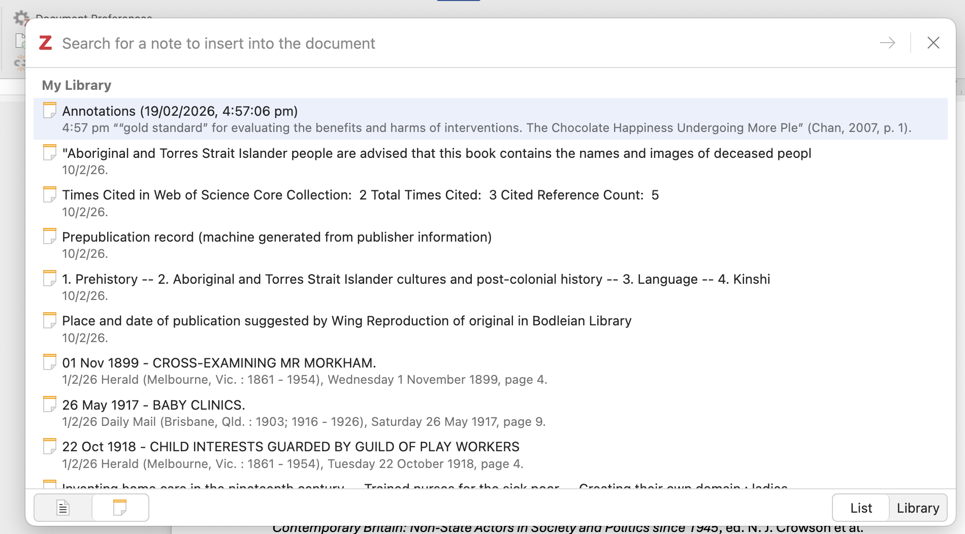 screenshot of the add note box