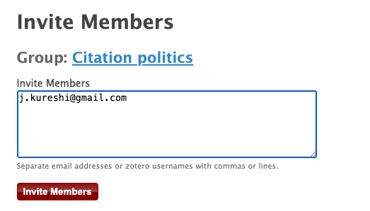 screenshot of the invitation box to add email addresses to invite members to a group